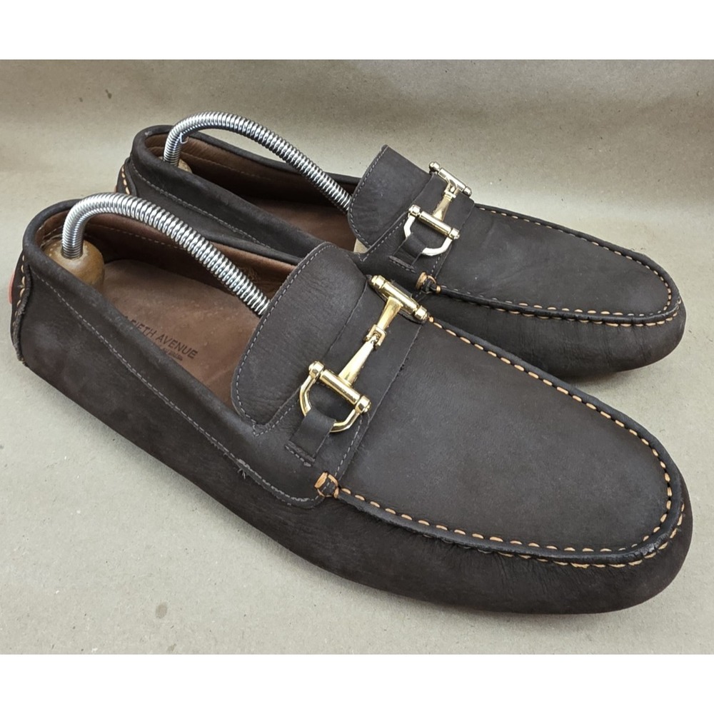 Saks Fifth Avenue (Sz 11 M) Horsebit Driving Loafer Men's Brown Nubuck - Picture 2 of 12